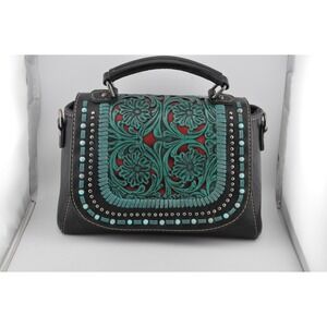Trinity Ranch Satchel Black Embossed‎ Floral Western Bag